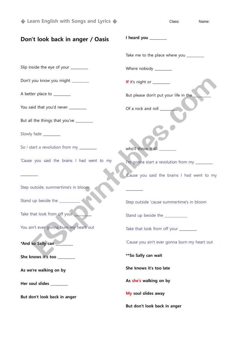 [Learn English with Songs and Lyrics] Don�t look back in anger / Oasis